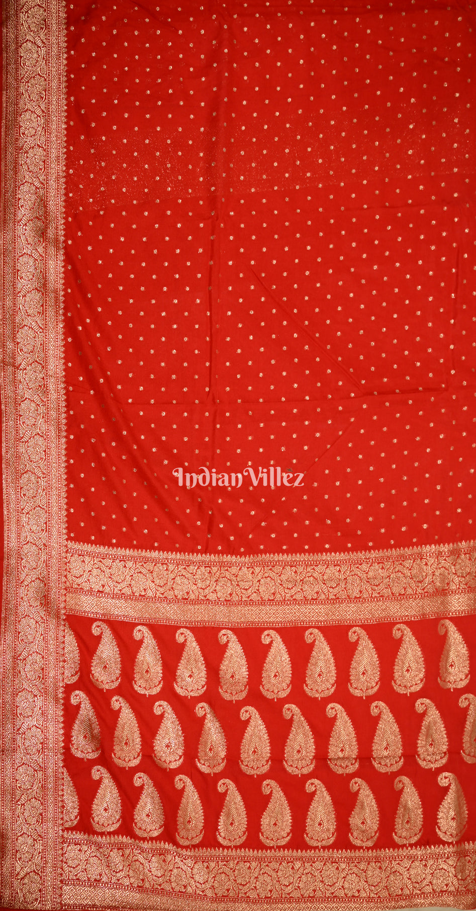 Red Pure Khaddi Gergette Banarasi with Nylon Weaving Saree