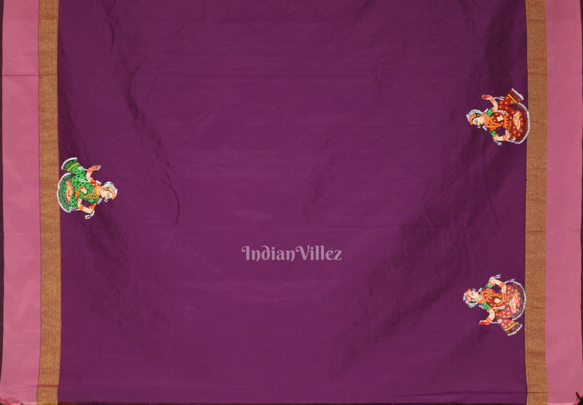 Magenta Pink  Raja Doli Theme Hand-Painted Pattachitra Saree 