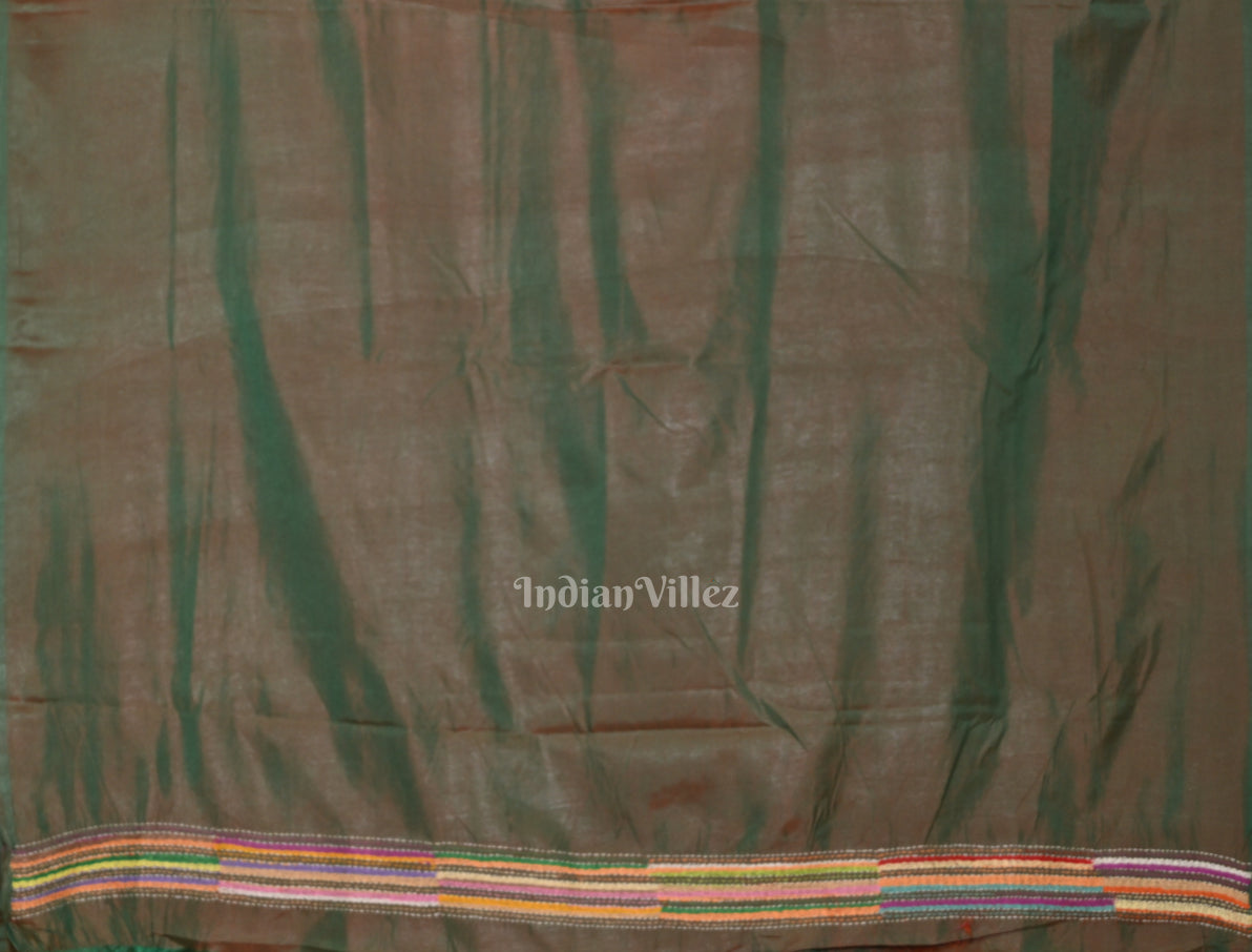 Olive Green Dual Tone Handwoven Kantha Stitch Silk Saree 
