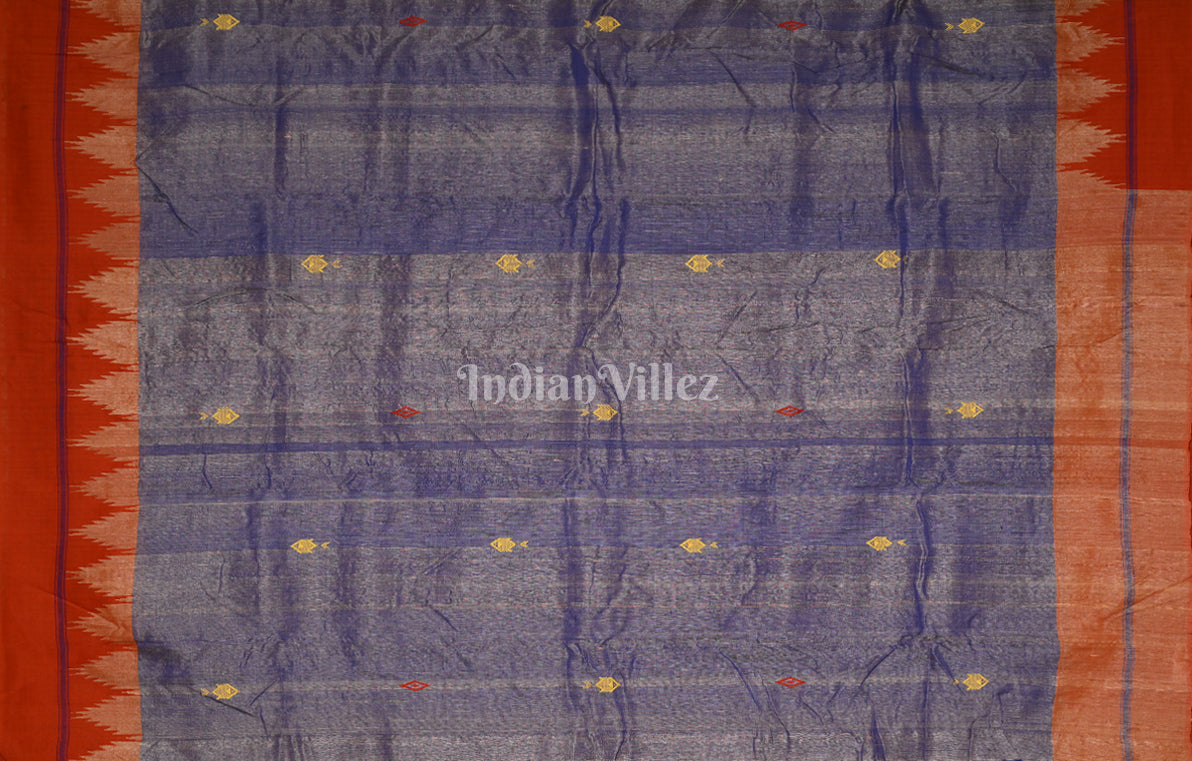 Sea Blue Red Odisha Handloom Natural Dye Kotpad Tussar Saree