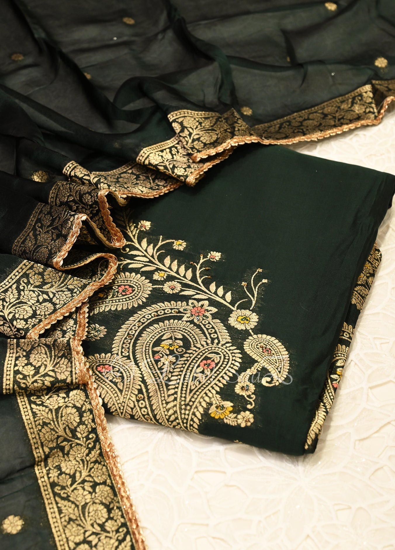 Dark Green Unstitched Salwar Suit 