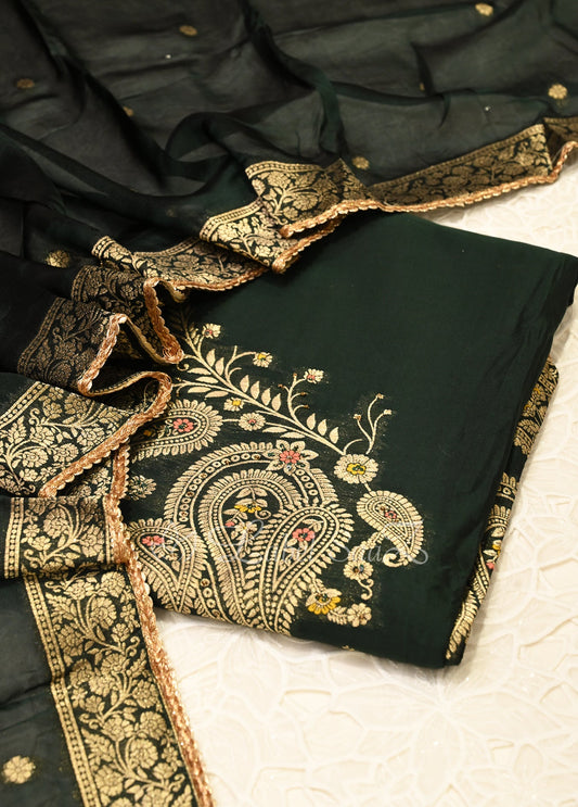 Dark Green Unstitched Salwar Suit 