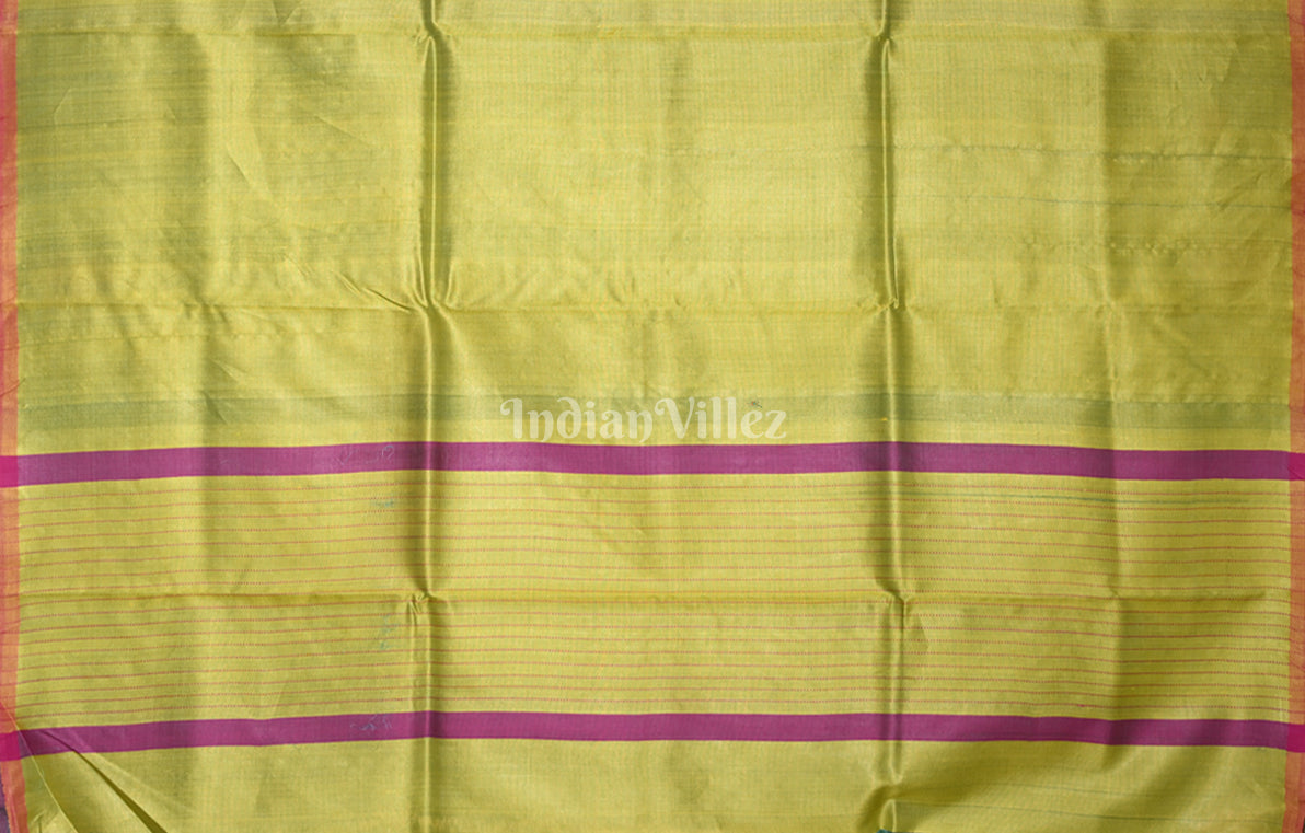 Teal Green Olive Gopalpur Tussar Silk Saree with Boita Anchal