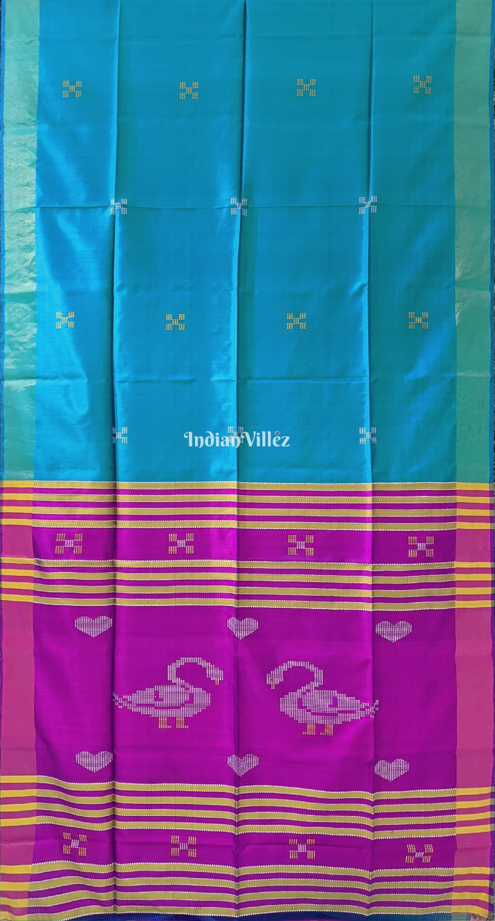 Teal Green with Purple Handwoven Soft Silk Saree