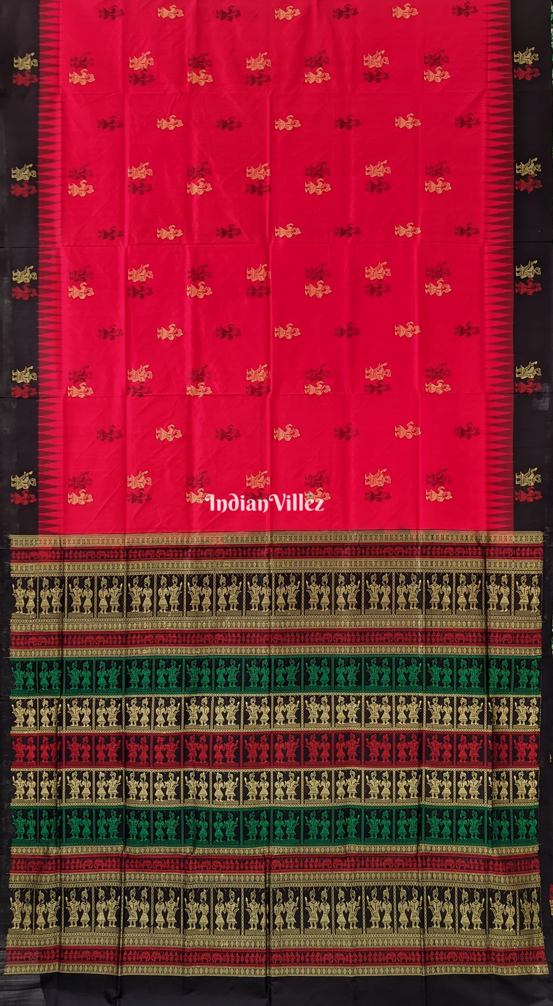 Red Black Raja Rani Theme Sambalpuri Bomkai Silk Saree