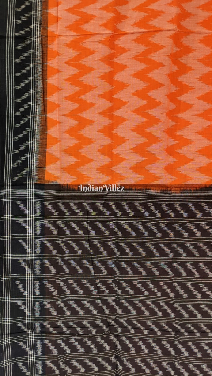 Orange Black Odisha Ikat Sambalpuri Cotton Saree