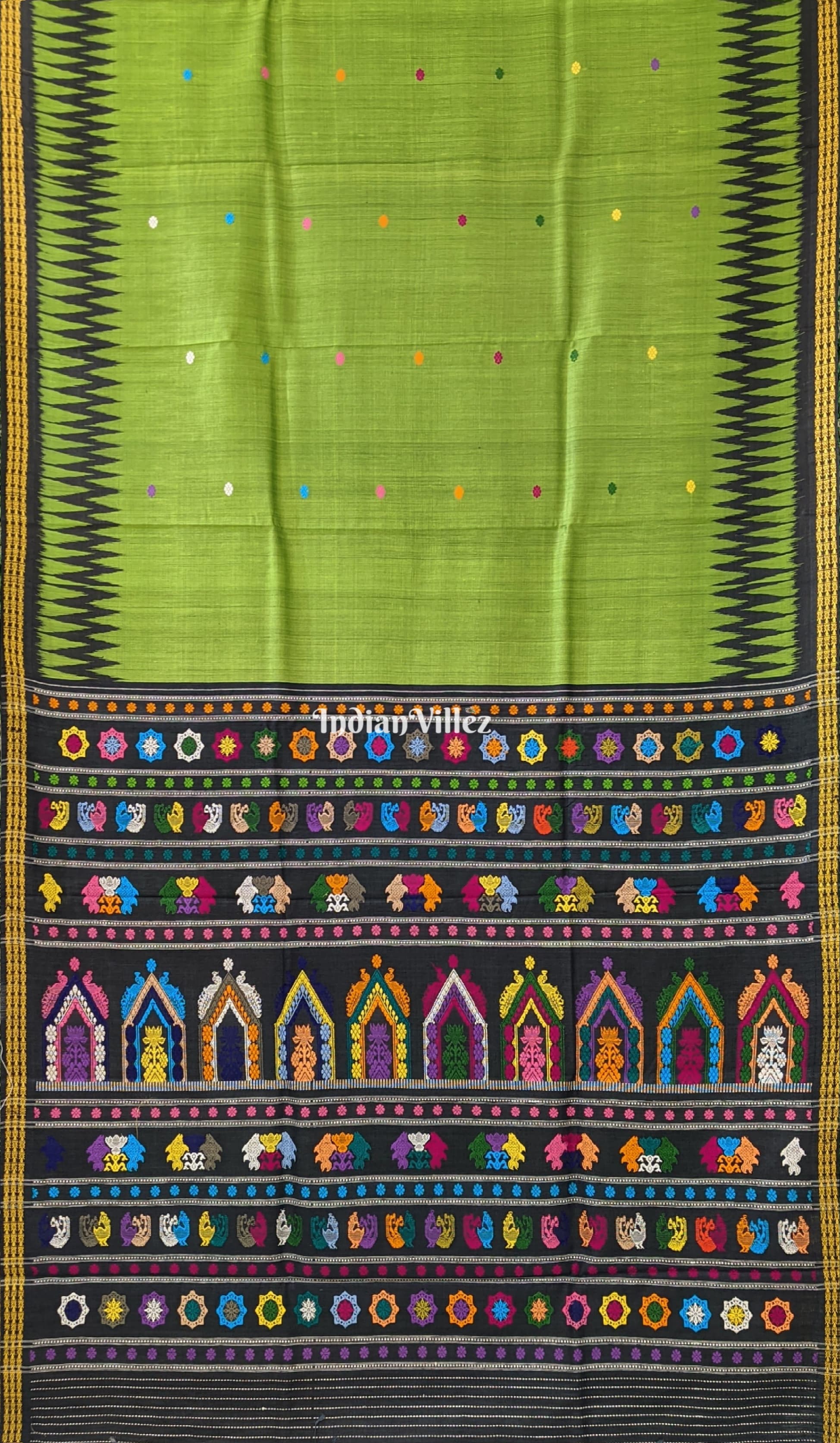 Parrot Green Dolabedi Theme Gopalpur Tussar Silk Saree