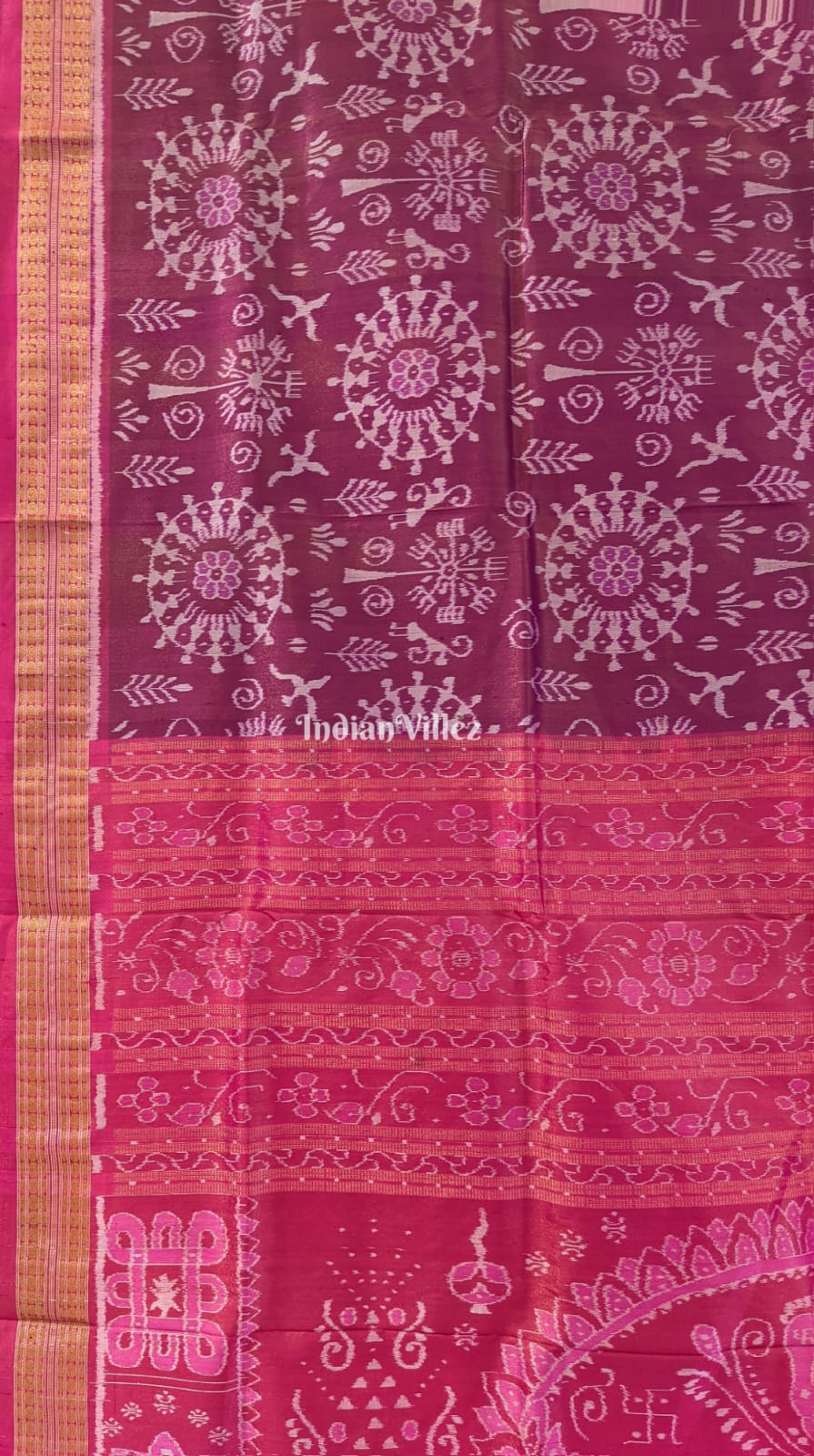 Purple Body Tissue Sambalpuri Silk Saree with Zari Border