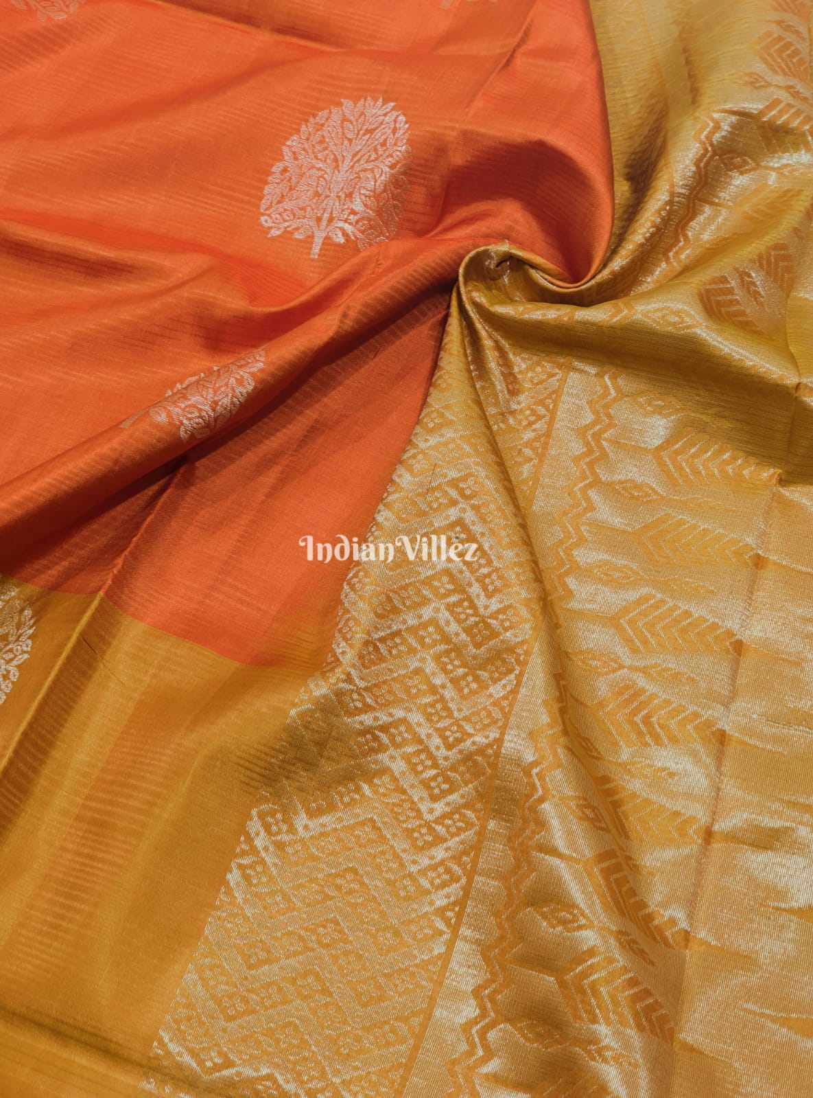 Orange Gold South Handloom Kanjivaram Soft Silk Saree