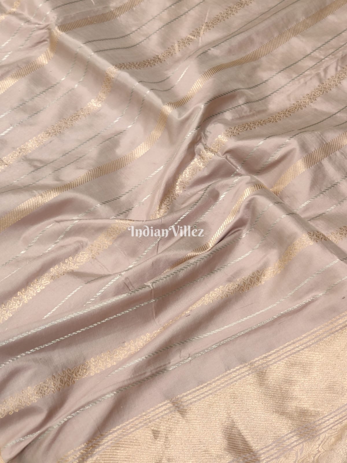 Carley's Rose Gold Designer Banarasi Katan Silk Saree