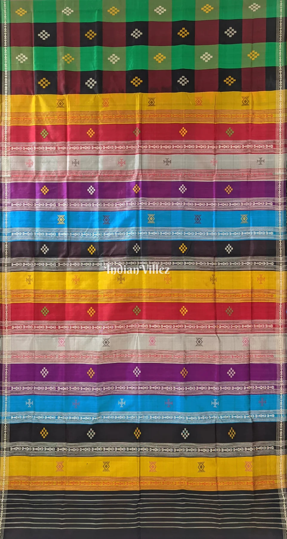 Multicolor Pasapali Theme Berhampuri Double Pallu Silk Saree
