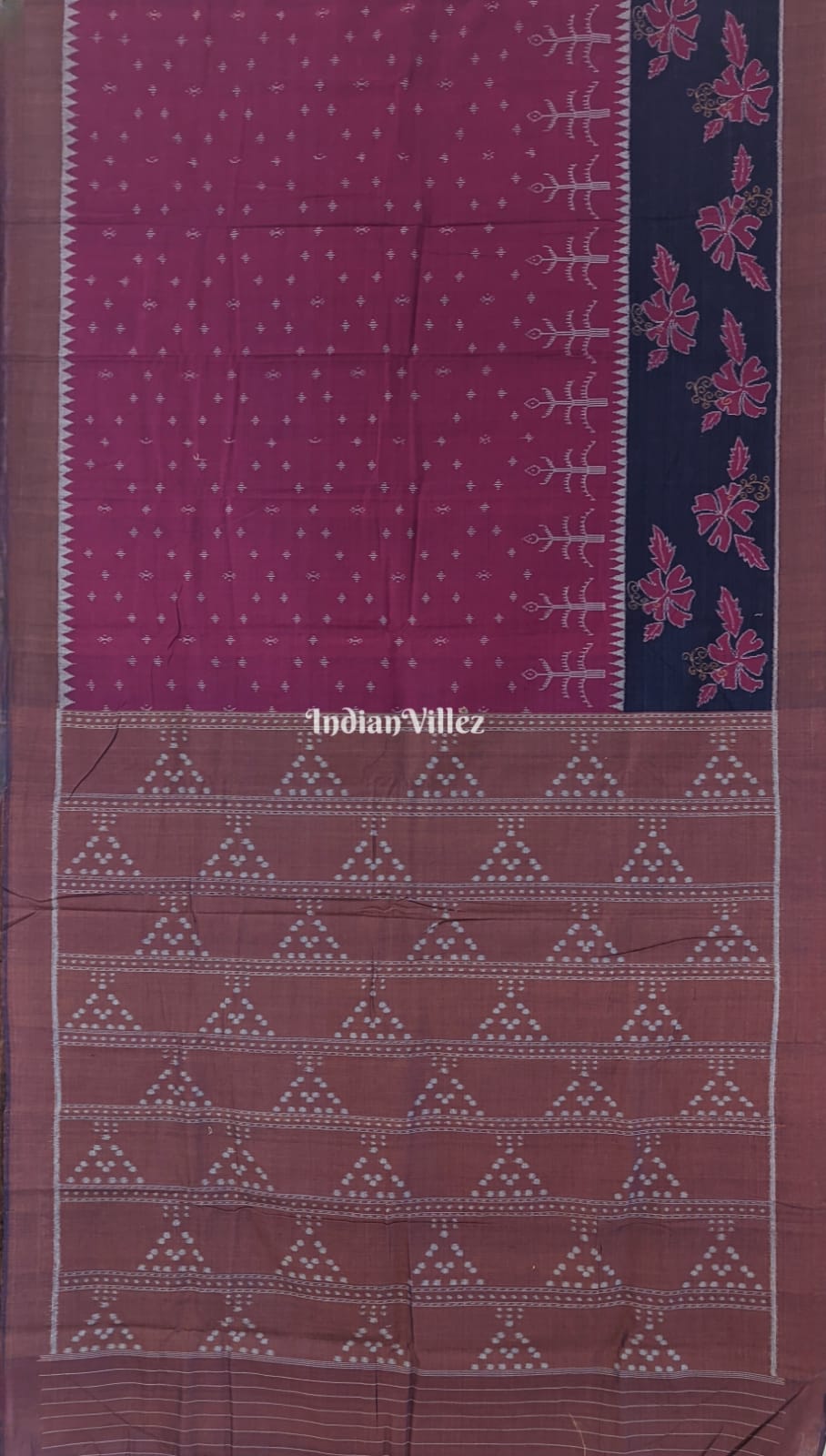 Wine Odisha Ikat Sambalpuri Cotton Saree