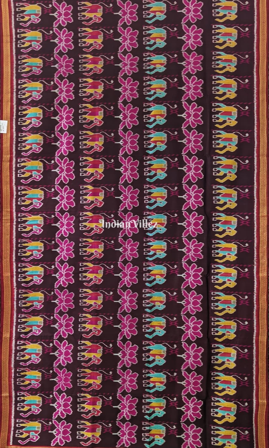 Wine Color Elephant Lotus Khandua Silk Saree