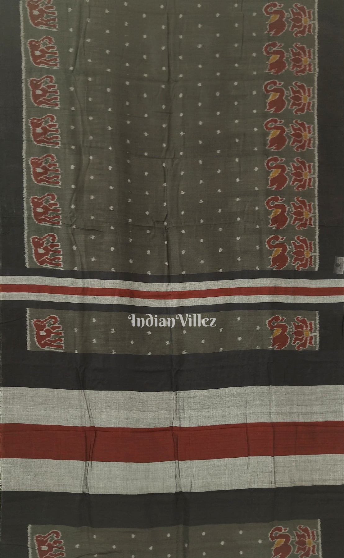 Pickle Green With Elephant Theme Odisha Ikat Sambalpuri Pure Cotton Saree