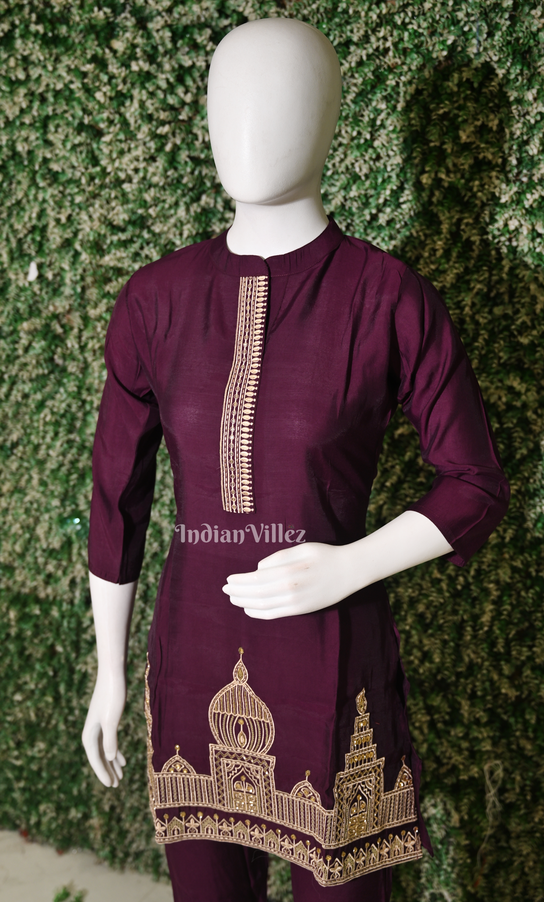 Designer Purple Embroidery Kurta & Pant Set-(Co-Ords Set) 