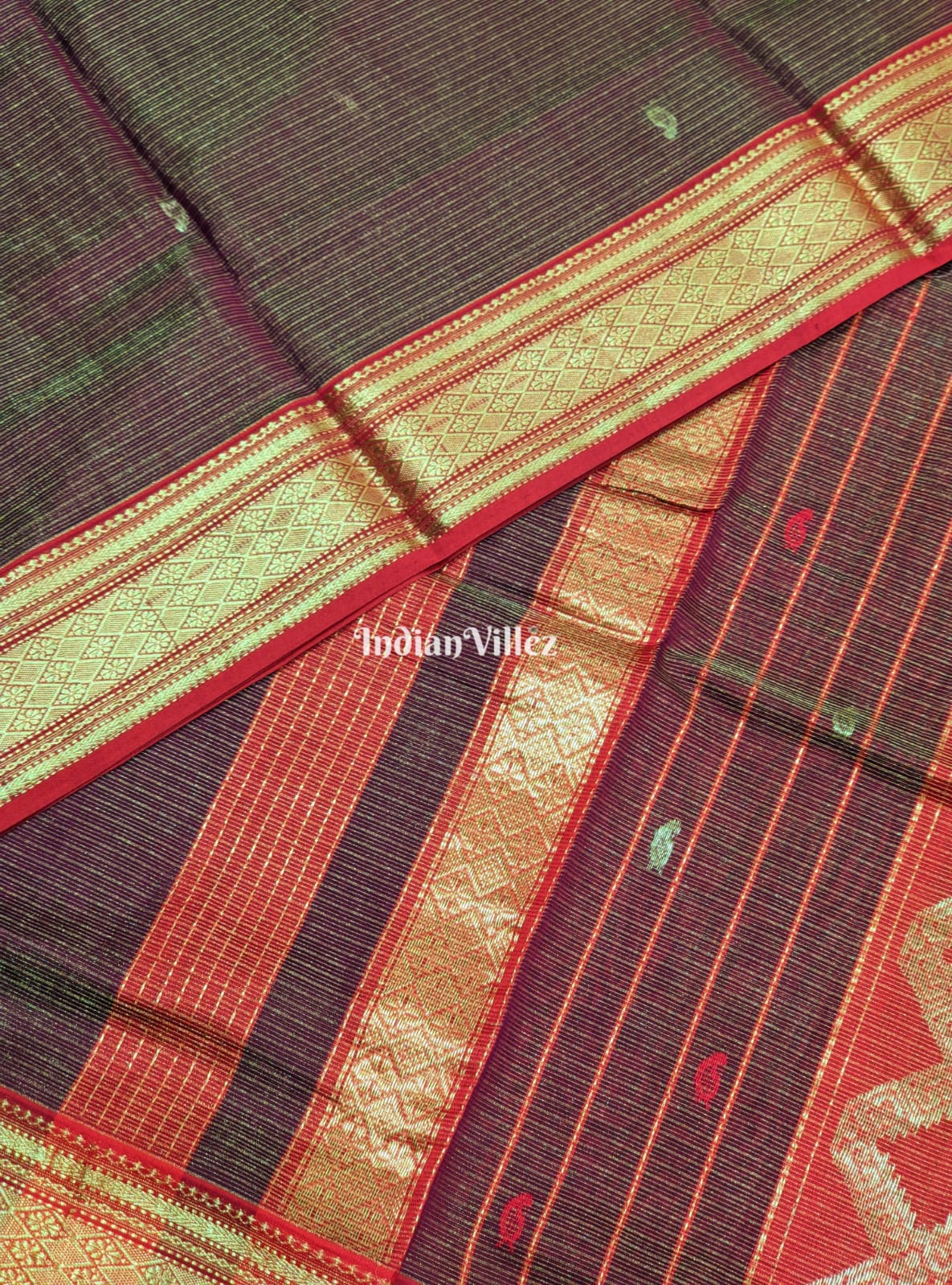 Chocolate Brown Maheshwari Silk Saree