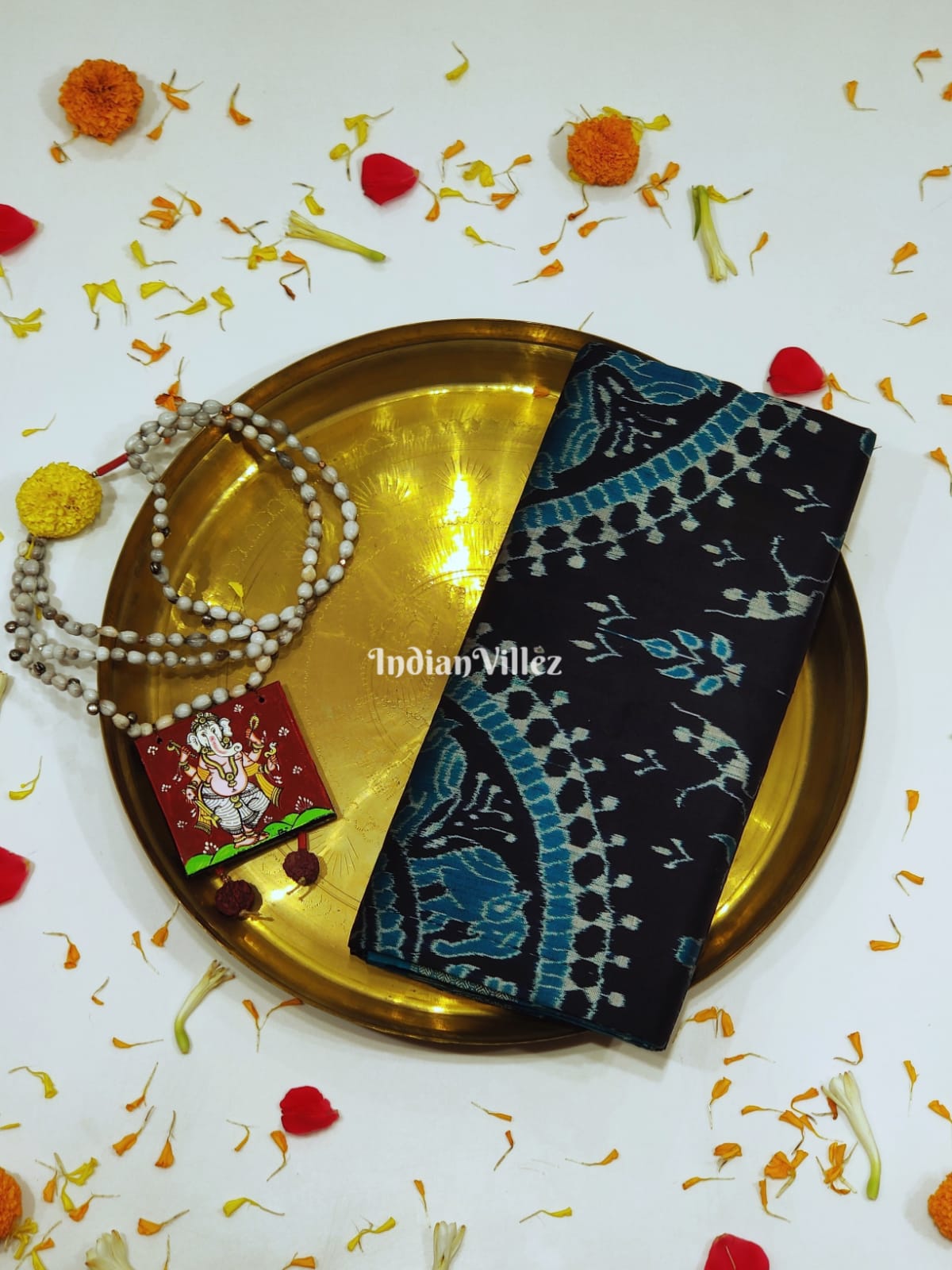 Black Sky Blue Odisha Ikat Sambalpuri Silk Saree