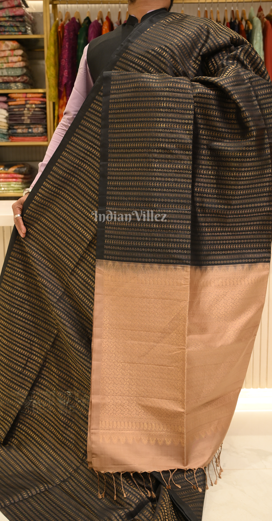 Black Golden Zari Pure Kanjivaram Soft Silk Saree 