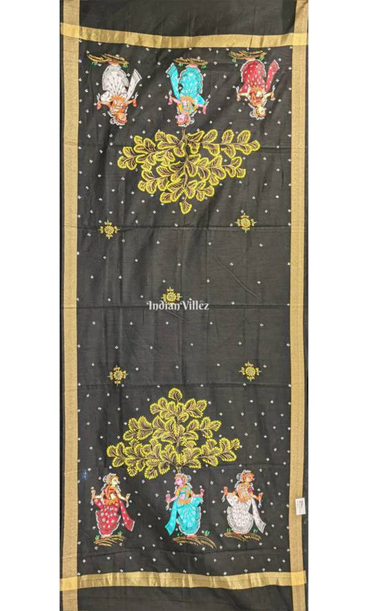 Black Nartaki Theme Patachitra Chanderi Dupatta