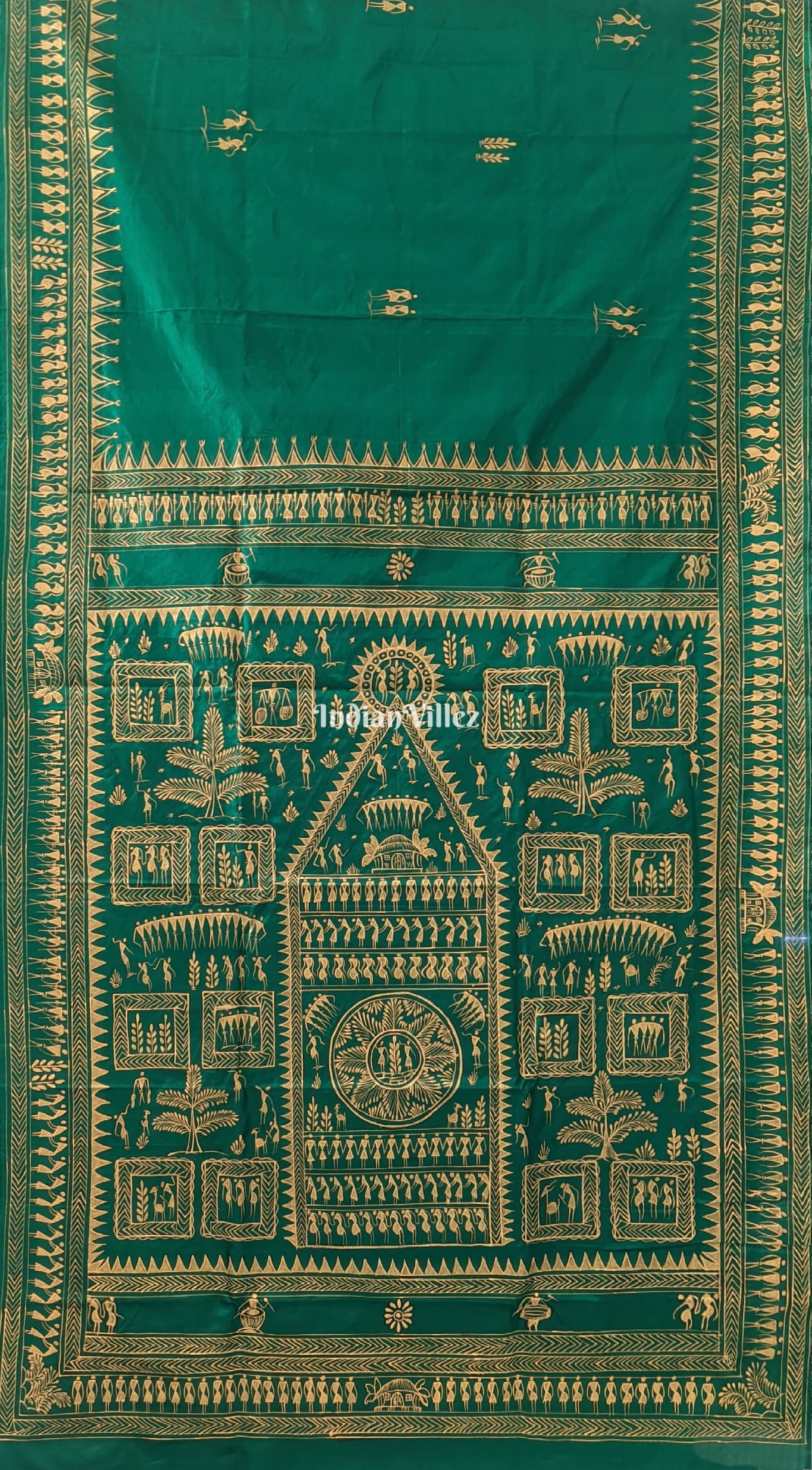 Rama Green Tribal Theme Pattachitra Silk Saree