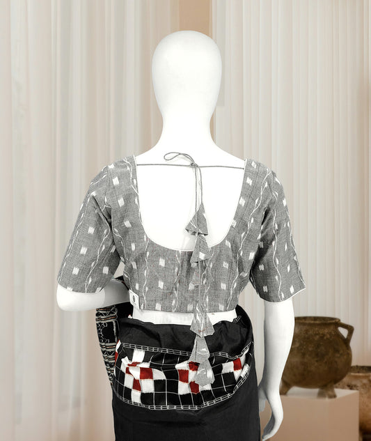 Cement Gray Tipa Design Odisha Ikat Sambalpuri Cotton Blouse 