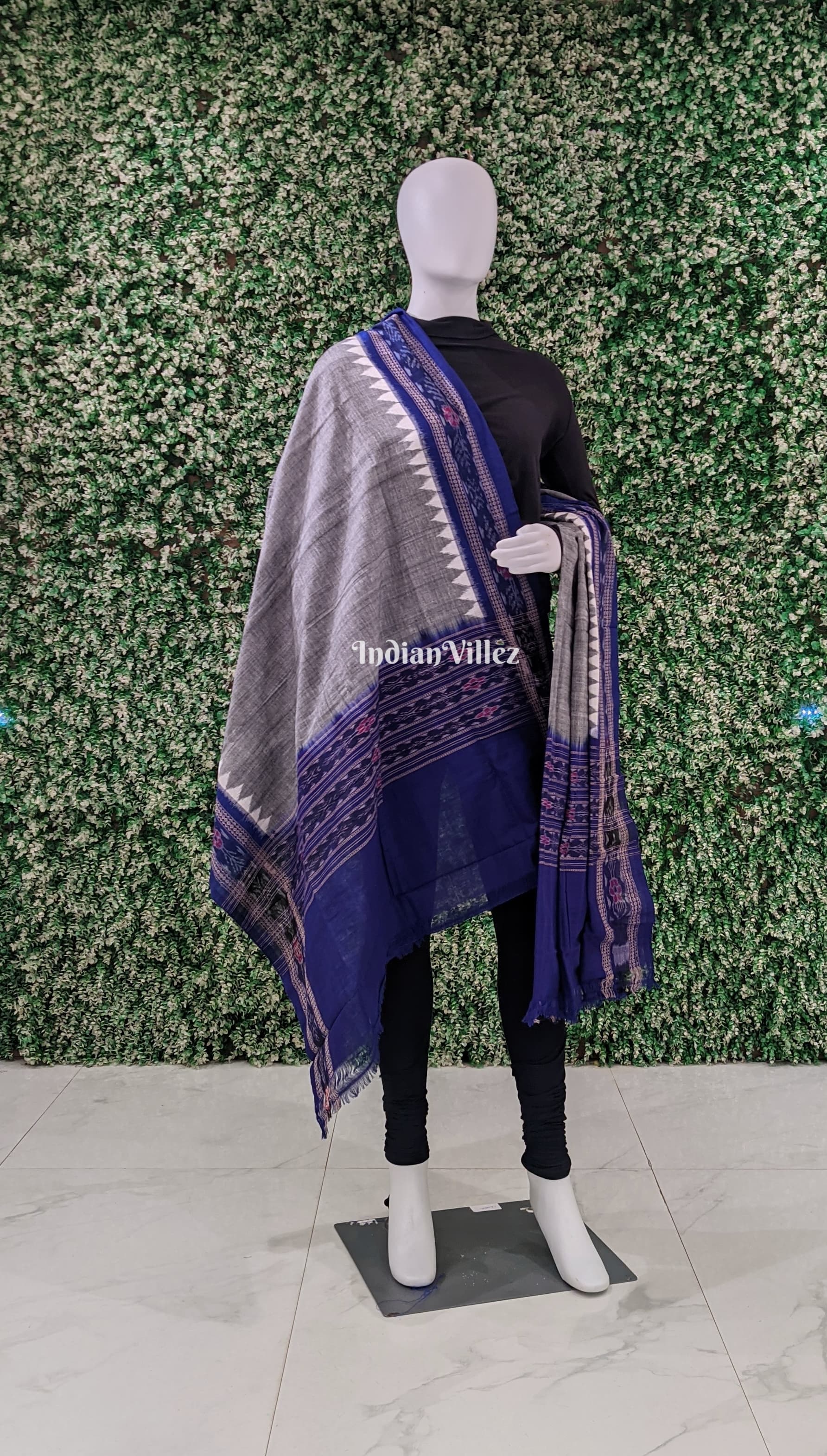 Grey Blue Handwoven Odisha Ikat Cotton Dupatta