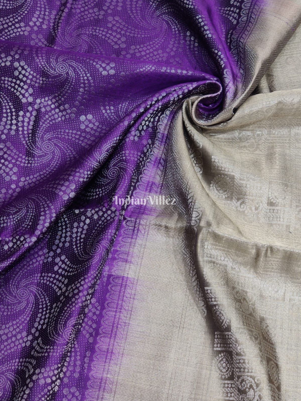 Purple with Moss Green Handloom Kanjivaram Soft Silk Saree