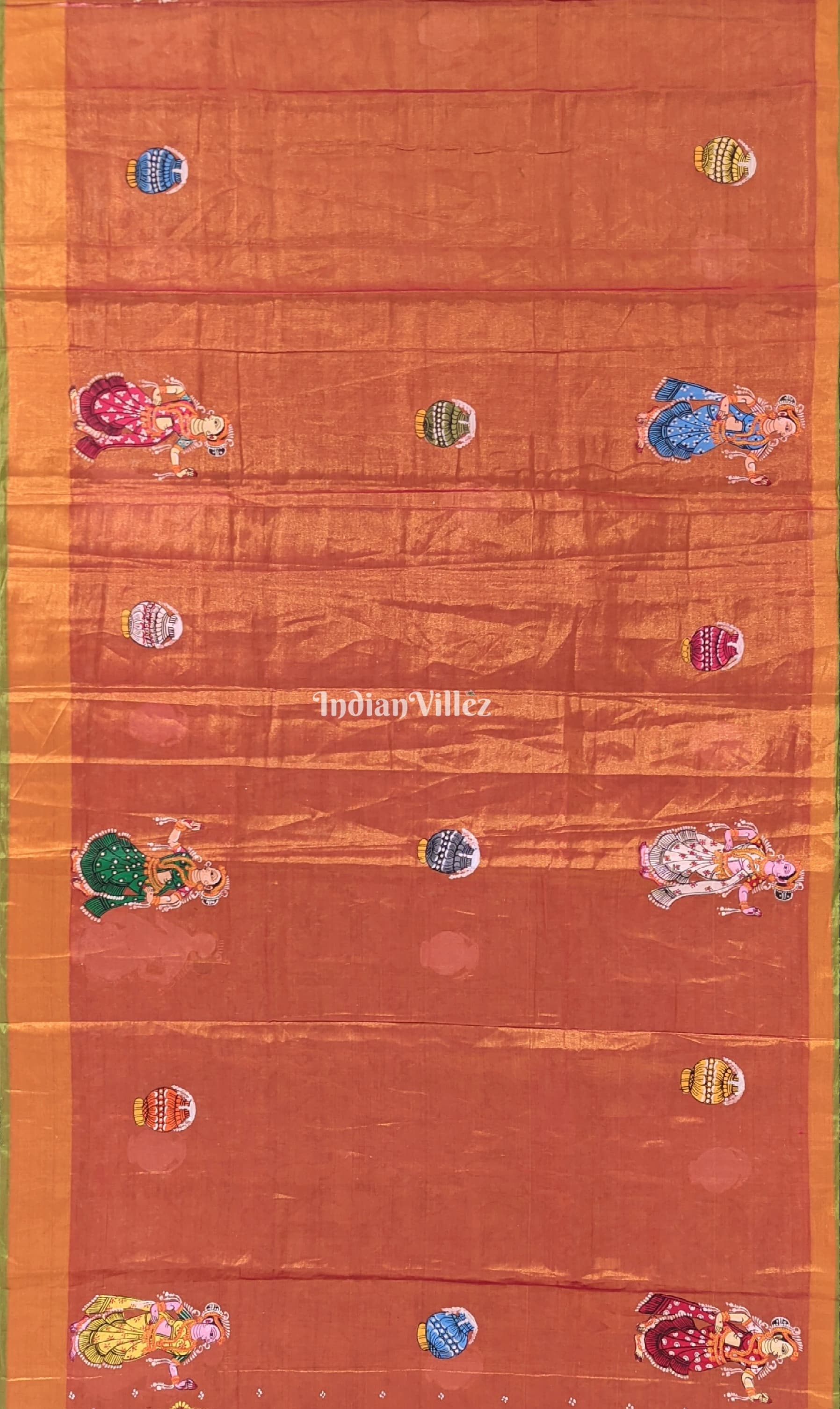 Golden Dualtone Krishna Pattachitra Tissue Saree