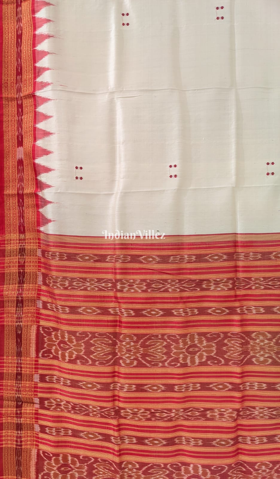 White Red Butta Design Odisha Ikat Khandua Silk Saree