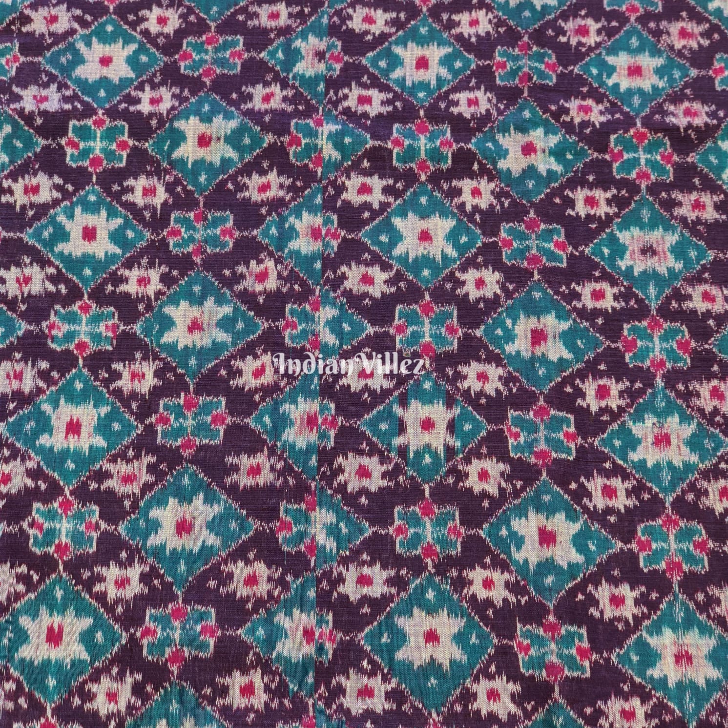 Rama Green Violet Sambalpuri Ikat Cotton Fabric