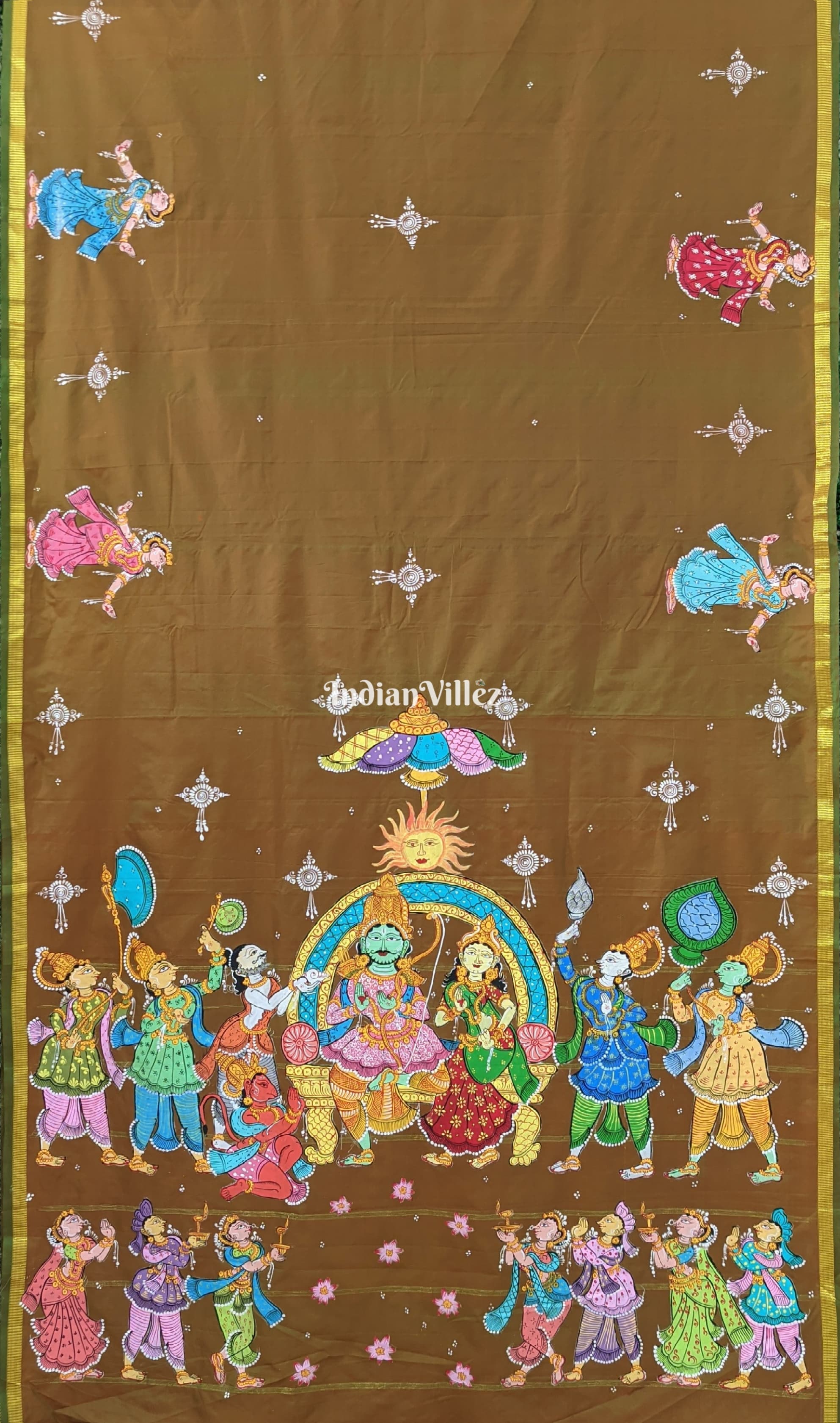 Mehndi Green Dual Tone Ram Sita Pattachitra Silk Saree