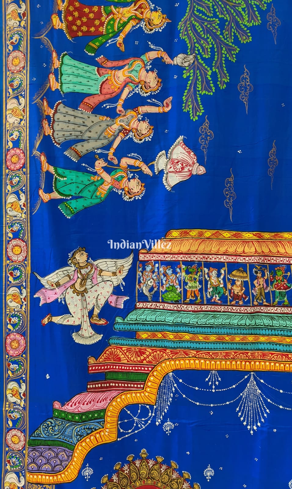 Blue Shree Jagannath Theme Pattachitra Silk Saree