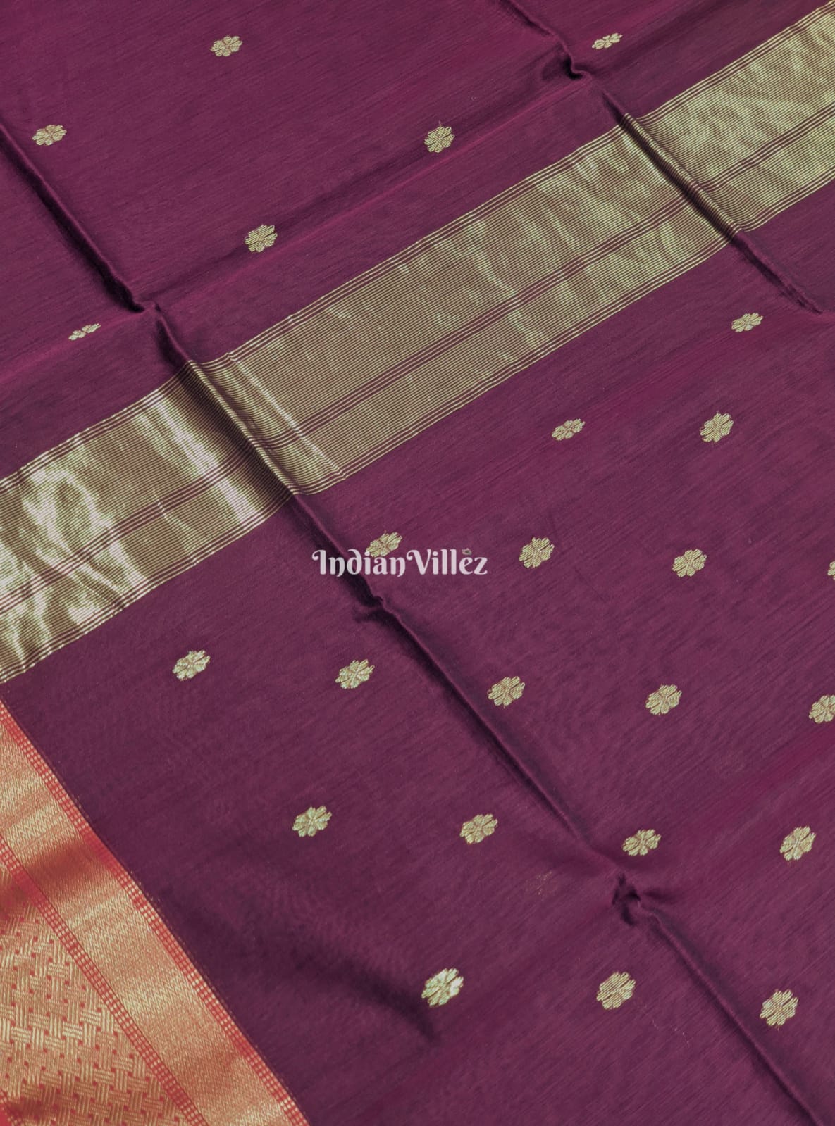 Maroon Maheshwari Silk and Cotton Saree