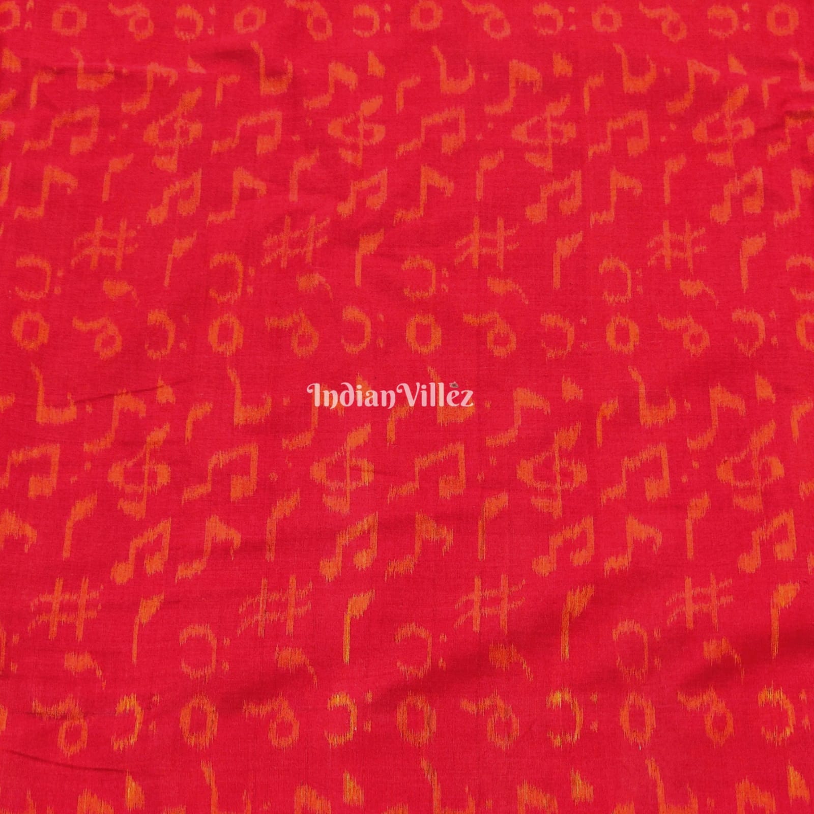 Red Music Theme Sambalpuri Cotton Fabric