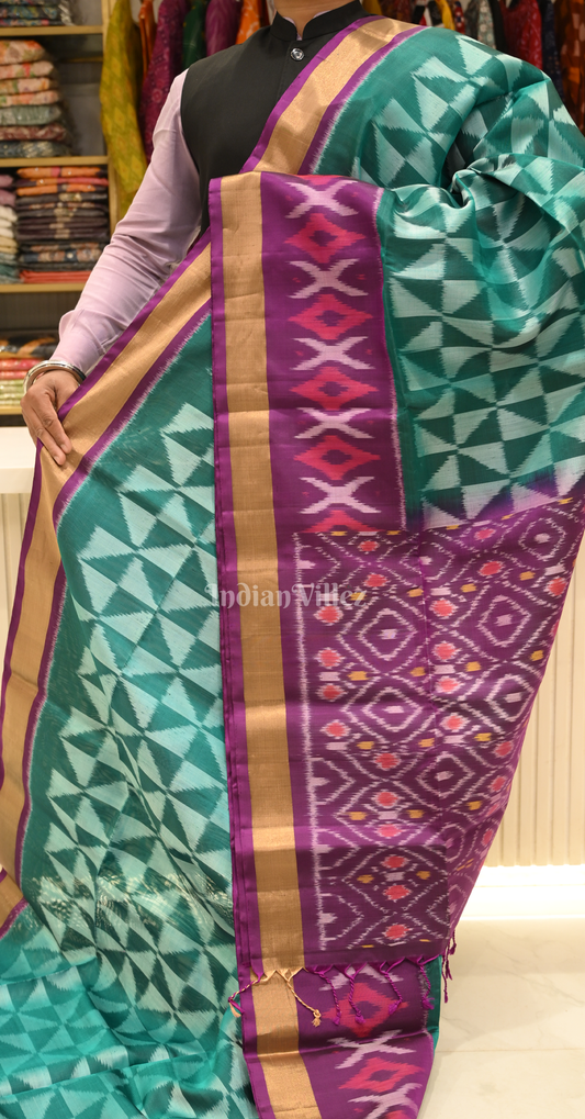 Green Magenta Pink Pochampally Ikat Silk Saree