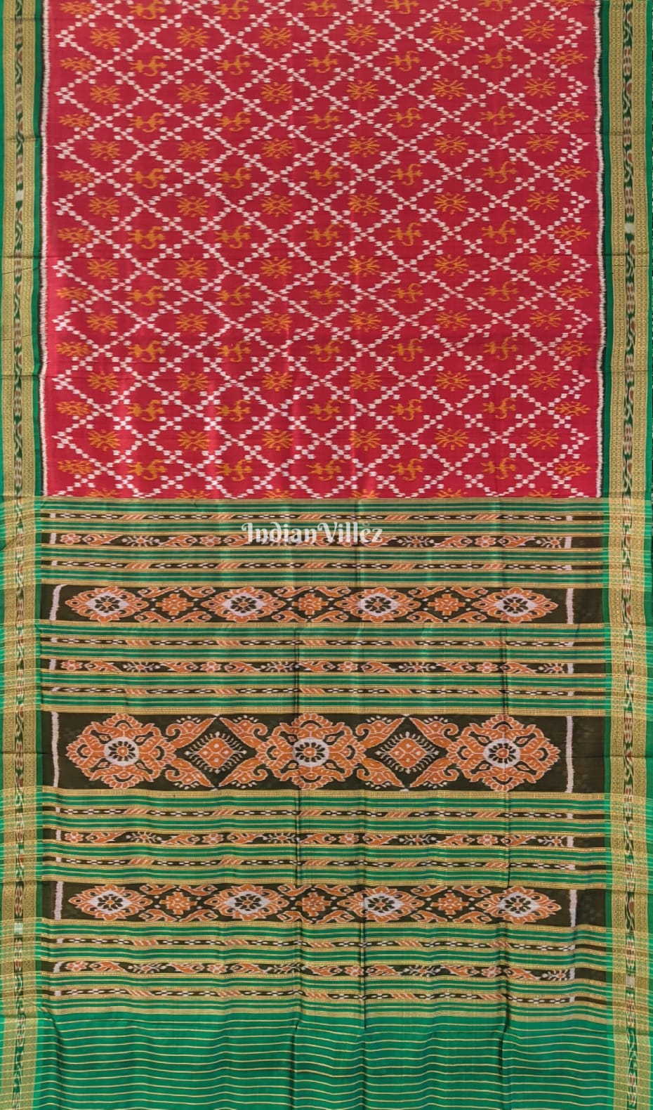 Brick Red Odisha Ikat Tribal Khandua Silk Saree
