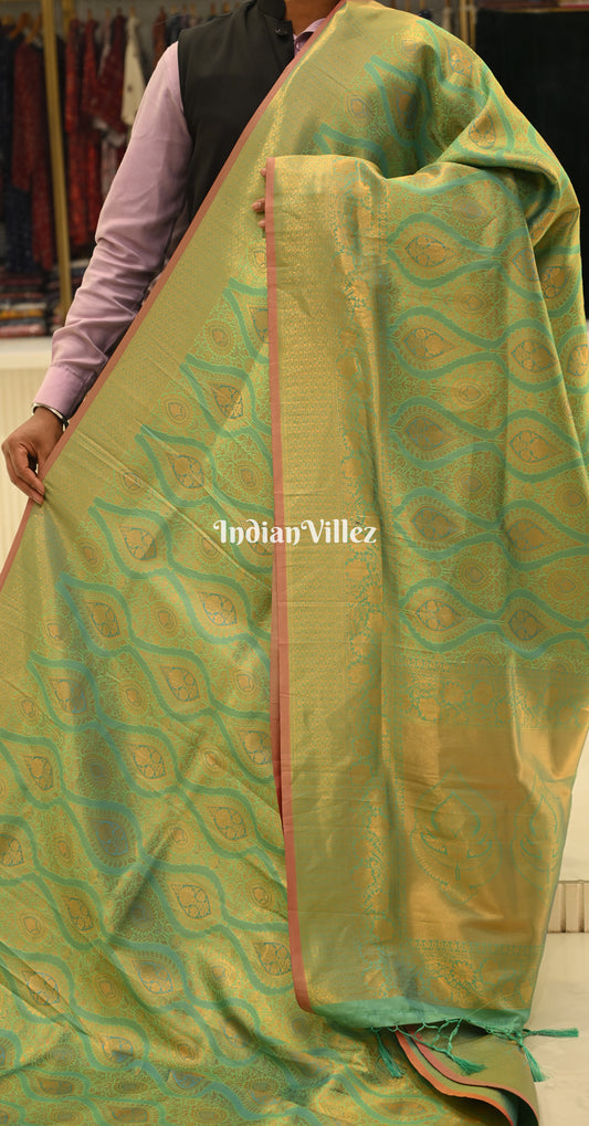Parrot Green Golden Weaving saree