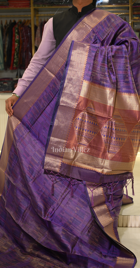Purple Pure Two Tone Organza Weaving Banarasi Saree