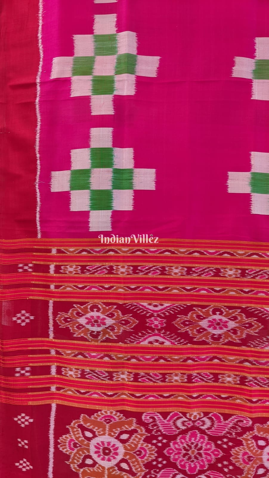Rose Red Pasapali Contemporary Khandua Silk Saree