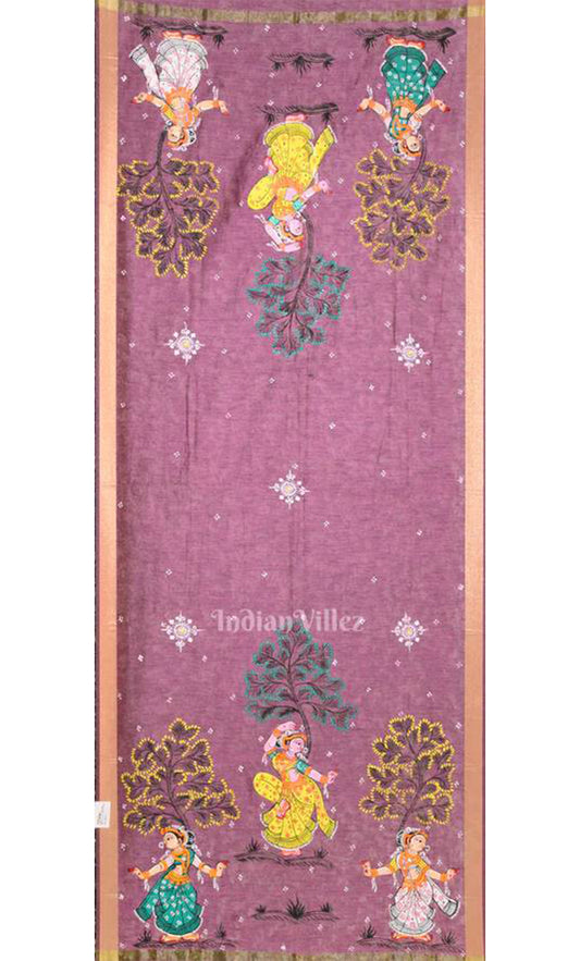 Onion Pink Nartaki  Hand-Painted Pattachitra Chanderi Dupatta