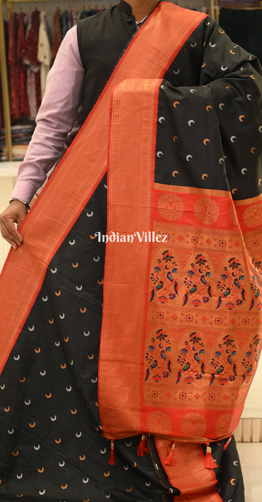 Black Red Chandrakor Woven Zari Paithani Silk Saree