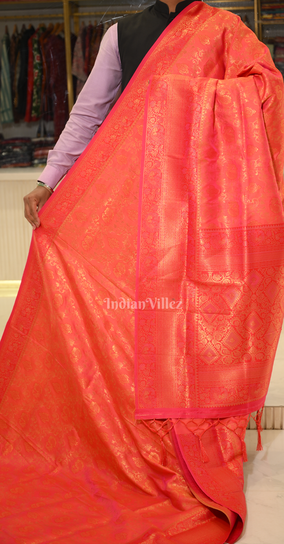 Orange Pure Chaap Weaving Silk Saree
