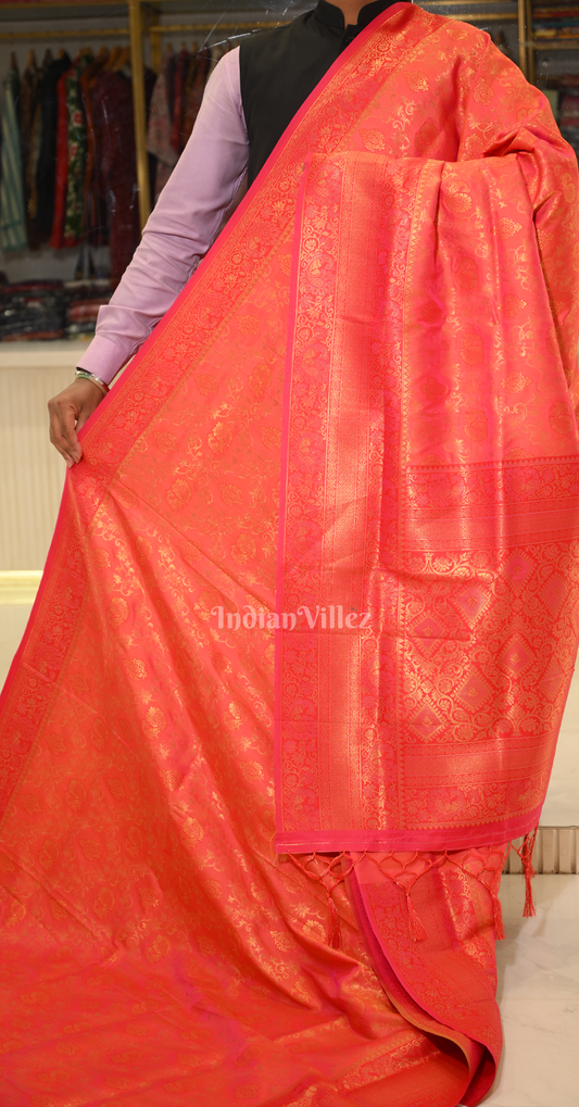 Orange Pure Chaap Weaving Silk Saree