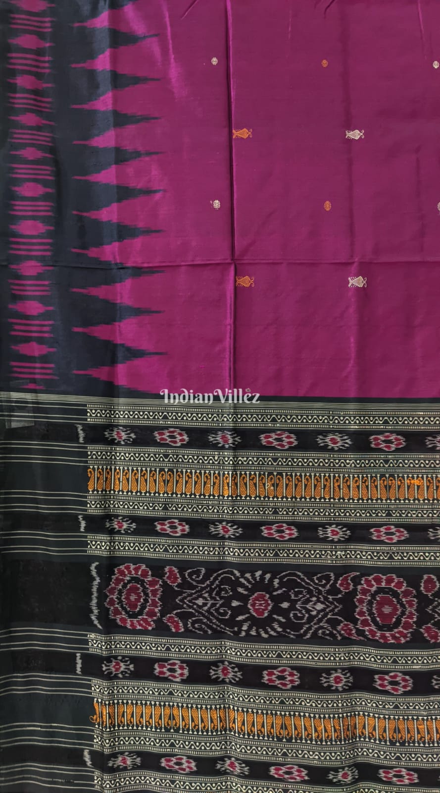 Wine Color Bomkai Sambalpuri Ikat Silk Saree