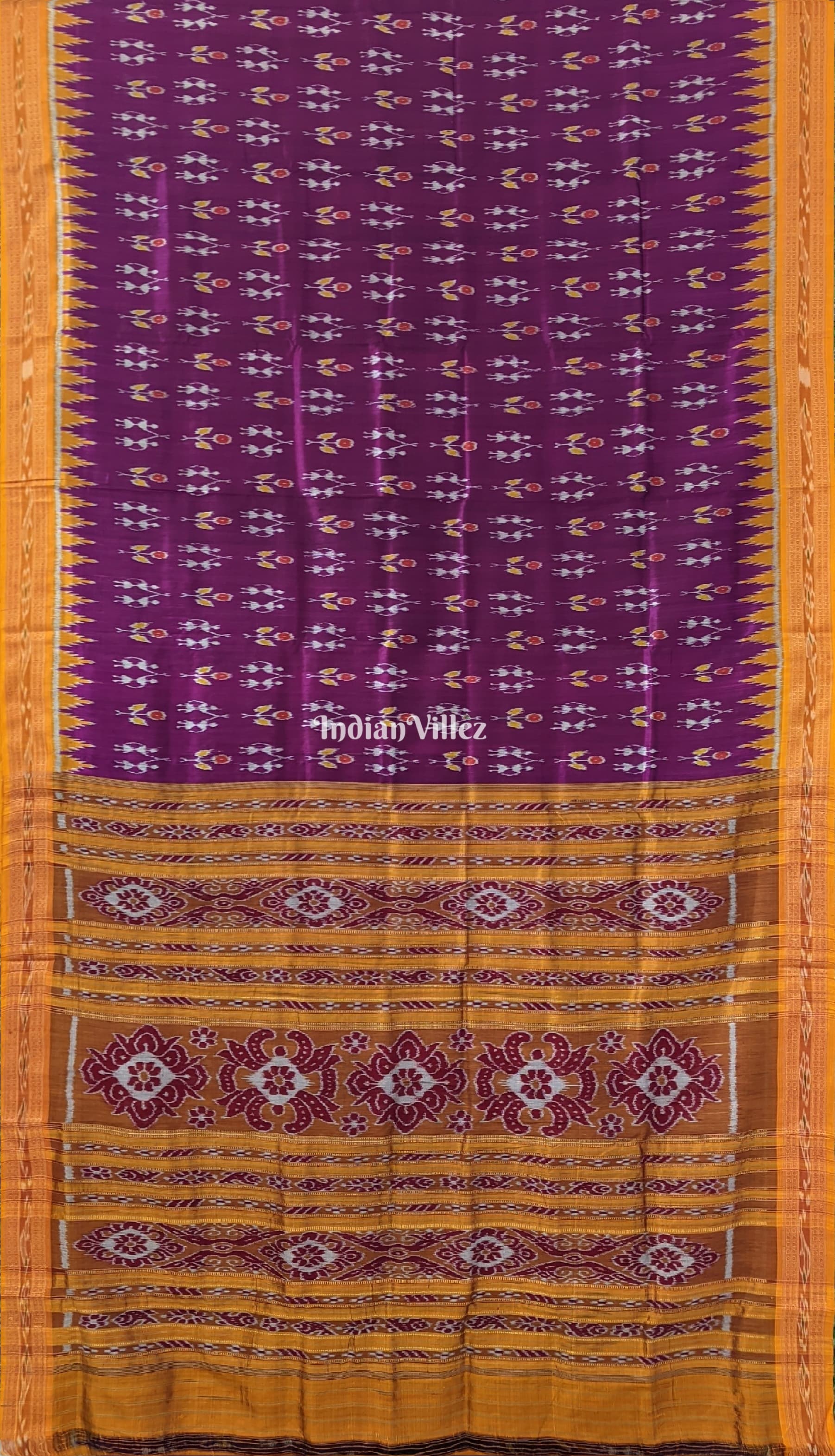 Purple Yellow Tribal Theme Khandua Silk Saree