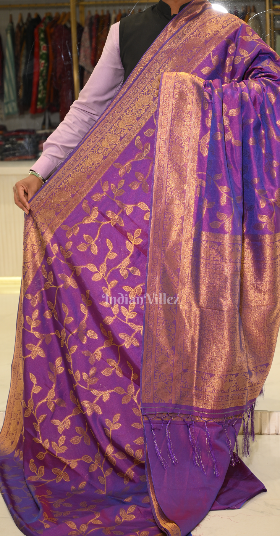 Purple Two Tone Chinon Woven Banarasi Silk Saree 