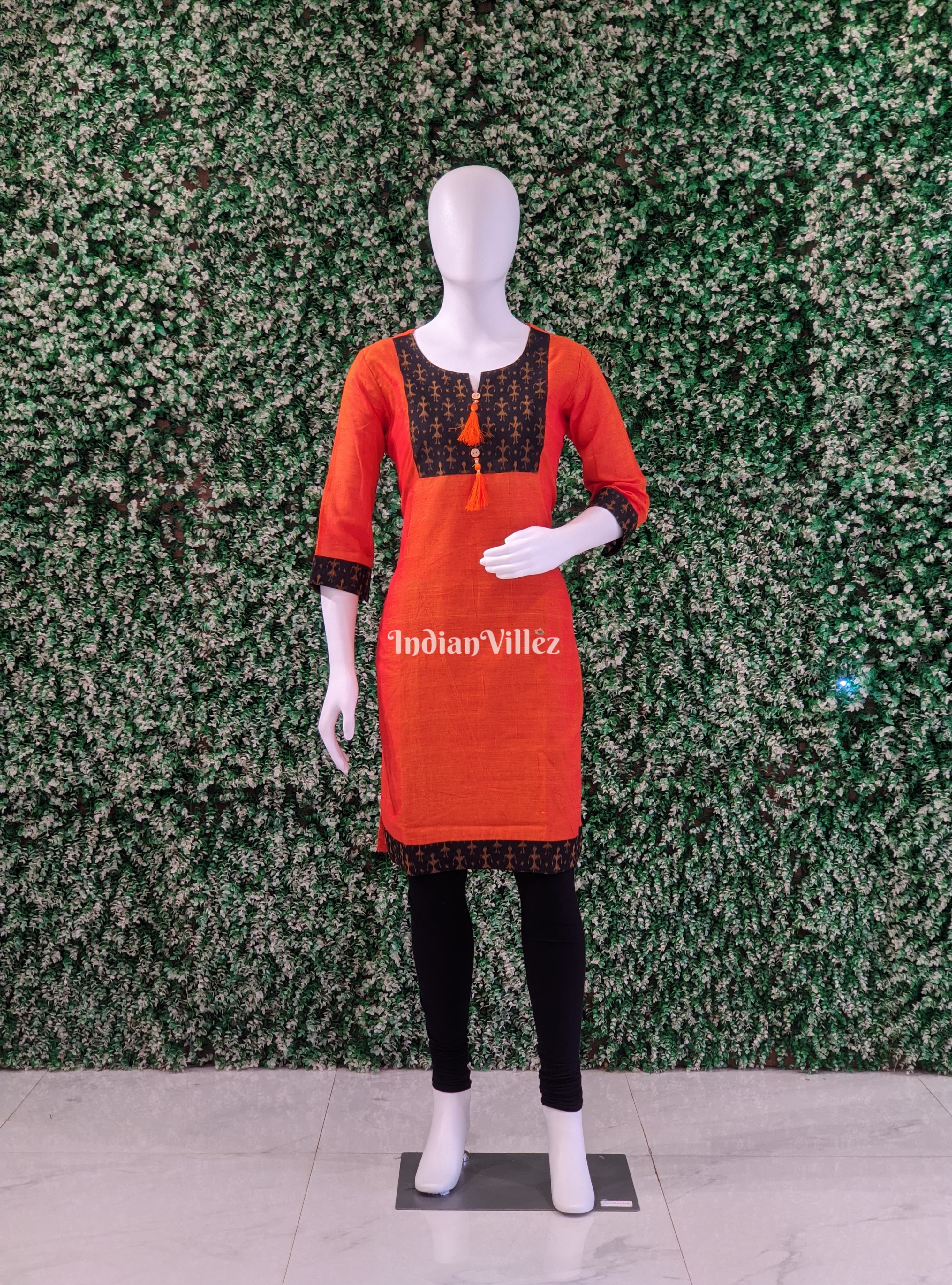 Orange Odisha Ikat Designer Cotton Kurti