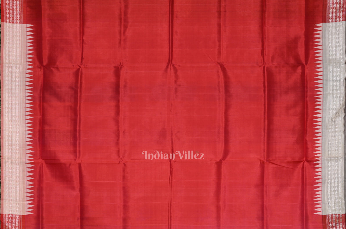 White Red Double Pallu Berhampuri Silk Saree