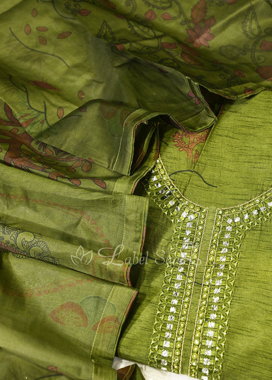 Mehendi Green Digital Print Unstitched Salwar Suit