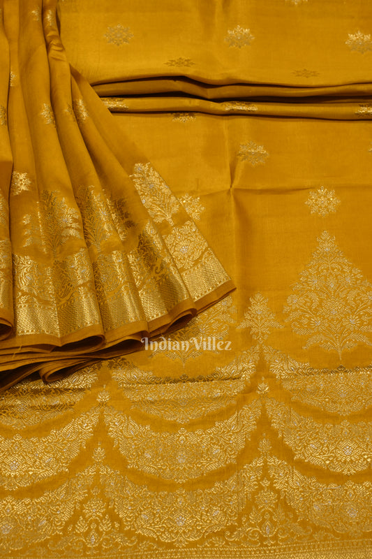 Exclusive Mustard Yellow Kora Organza Banarasi Silk Saree 